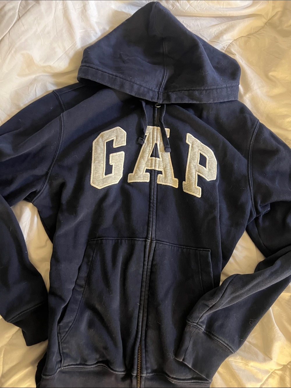 GAP Navy Blue Zip-Up Hoodie with White Logo